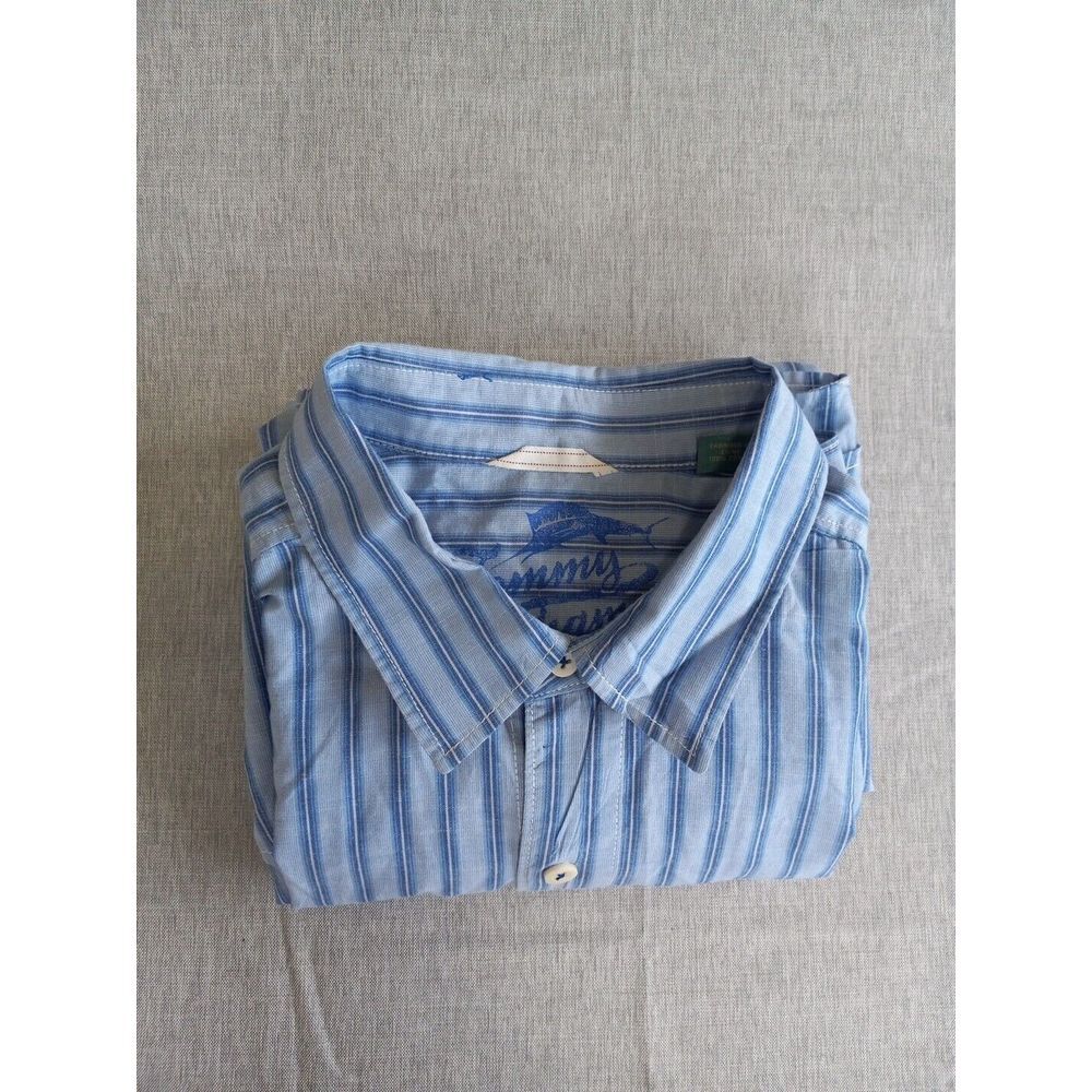 Tommy Bahama Men's XL Summer Long sleeved Buttond Pure Cotton Striped Blue